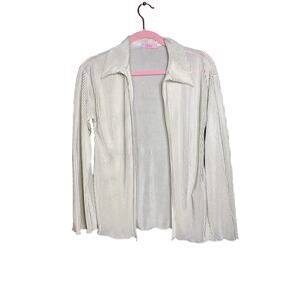 VTG Itzy Open Cardigan Shimmery Silver Ribbed Y2K Coquette Layering Top Womens